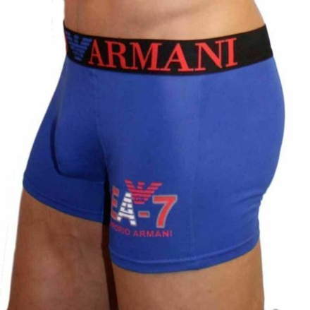 Мужские трусы боксеры синие Emporio Armani с красно-синей резинкой