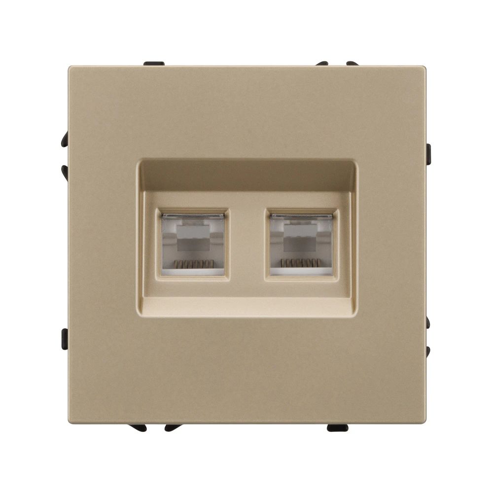 Механизм сдвоенной компьютерной розетки SCT-NOBE-MPC2-SFPL-GD (RJ-45, CAT6) (Arlight, Золотой песок) 054314
