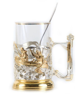 Подстаканник Рыбалка с позолотой