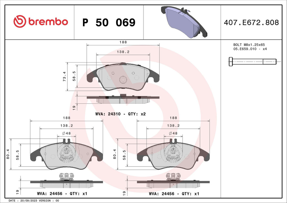 BREMBO - P50069-BRB - Brake Pad Set, disc brake