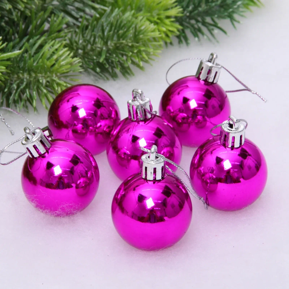 Новогодние шары 4 см (набор 6 шт) «Глянец», фуксия