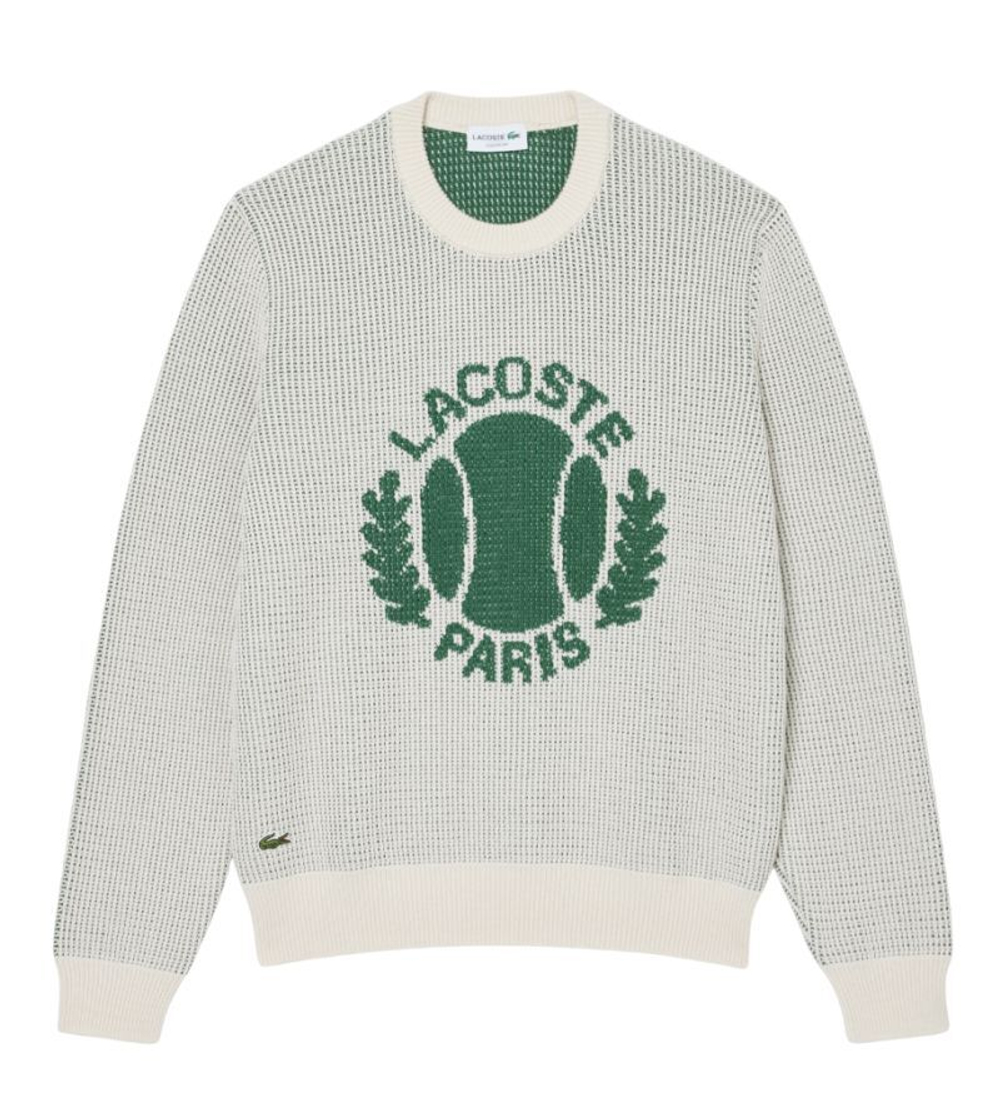 Мужская теннисная кофта Lacoste Heritage Jacquard Motif Cotton Sweater - Бежевый