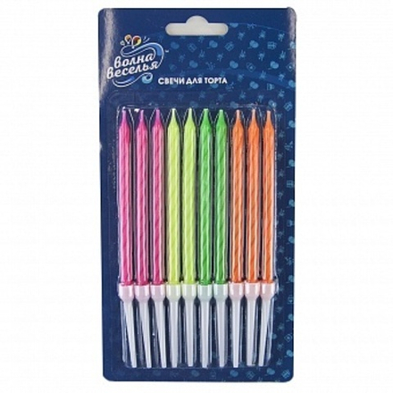 Свечи Праздничный микс Неон 10 см. 10 шт. с держат.