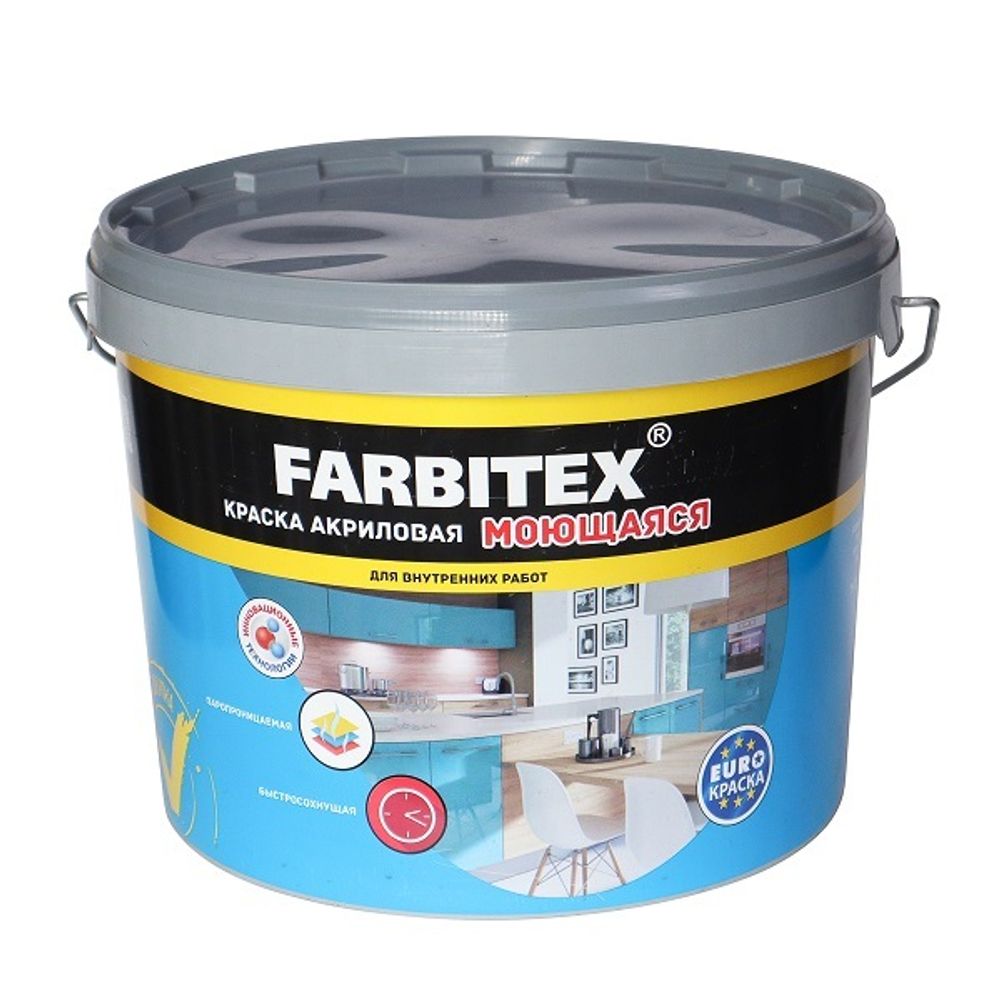 Краска акриловая FARBITEX моющаяся белая 6 кг