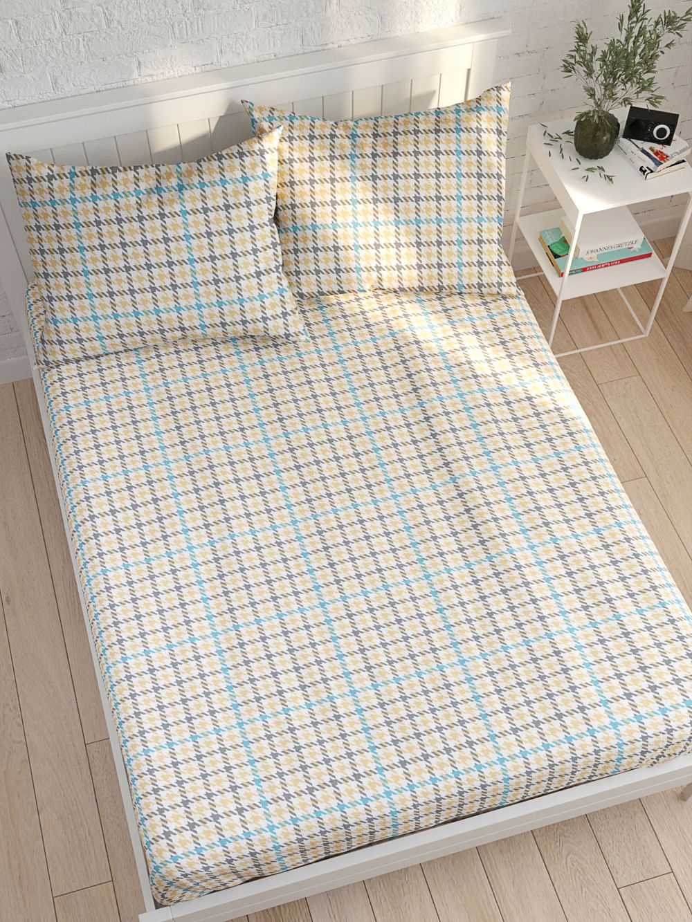 Постельное белье Сказка "Мишки/Гусиная лапка" 1,5-сп Наволочка 50х70 см 1 шт Простынь на резинке 90х200 см Пододеяльник 145х215 см, перкаль