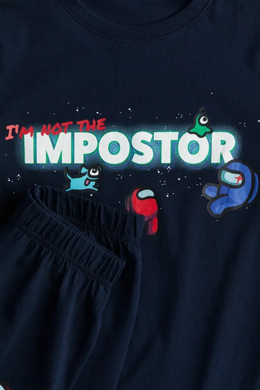 H&M Комплект из футболки и шорт с принтом, темно-синий