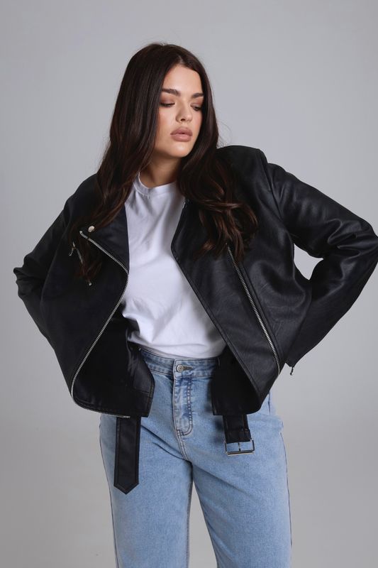 Куртка-косуха из экокожи, черный