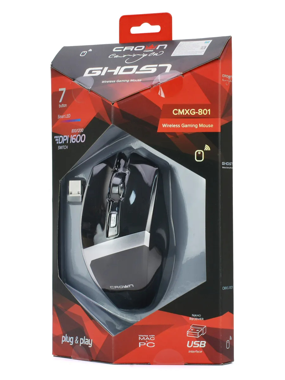 Мышь Crown Gaming CMXG-801 черный беспроводная