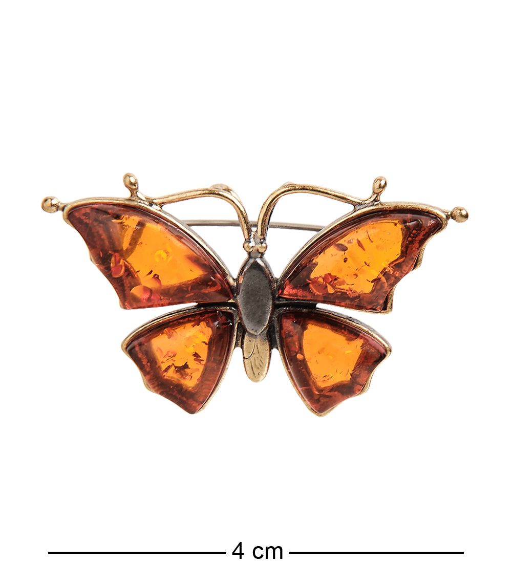 AM- 180 Брошь «Бабочка» (латунь, янтарь)