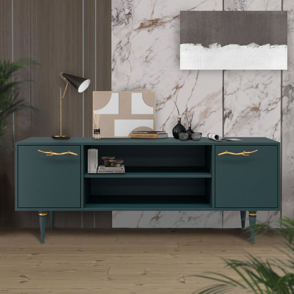Тумба под ТВ Арт Колор matte 155см Классик Голд Зеленый бирюзовый матовый