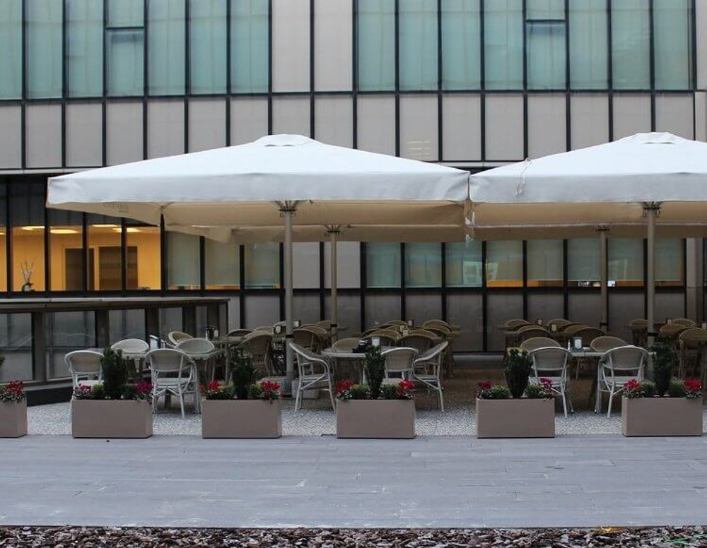 Зонт профессиональный 4х4 м Theumbrela Semsiye Evi Mega Telescopic, серебристый, светлый беж