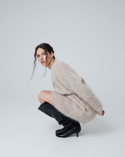 Кардиган на пуговицах из альпака светло-бежевый