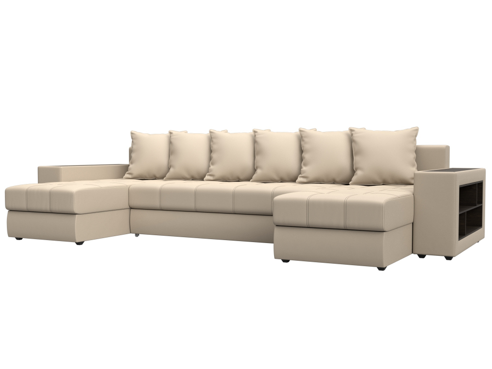 Диван П-образный Дубай полки справа, Бежевый, Экокожа, 31518R