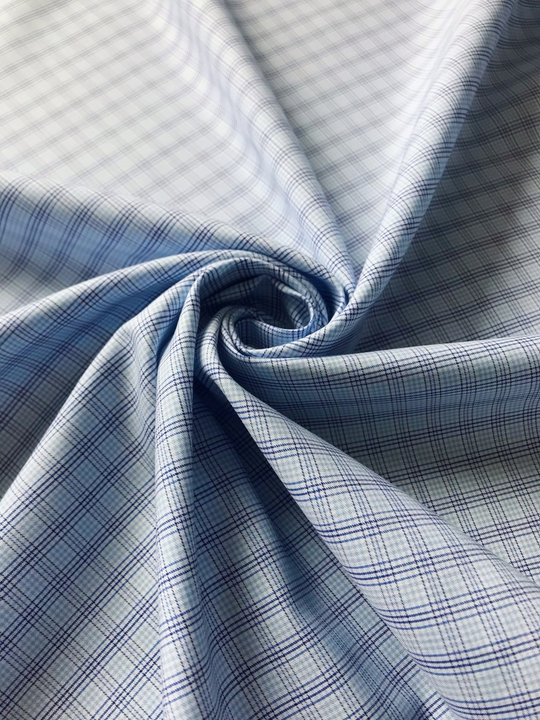 Коттон сорочка, принт клетка синяя на голубом, хлопок
