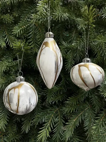 Набор стеклянных украшений Акварель 80 мм., бежевый с золотом, 9 шт., Christmas DeLuxe (13078)