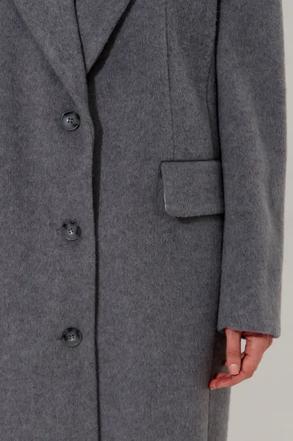 Пальто с шерстью прямого кроя серого цвета