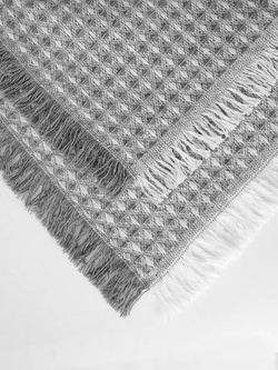 Плед-покрывало ромбы из шерсти, Серо-белый