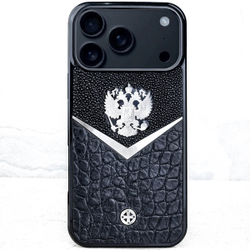 Эксклюзивный чехол iphone с гербом России купить - Euphoria HM Premium - натуральная кожа miniCROC, ювелирный сплав