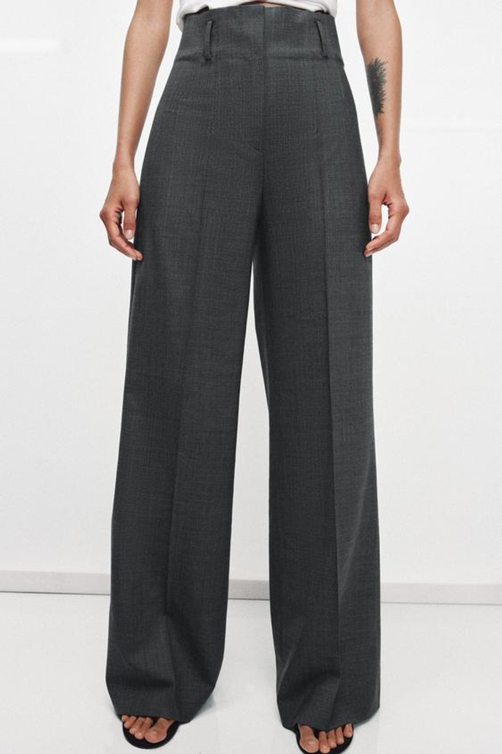 ZARA БРЮКИ ИЗ ШЕРСТИ С ВЫСОКОЙ ПОСАДКОЙ — ZW COLLECTION, СЕРЫЙ МЕЛАНЖ