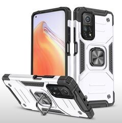 Противоударный чехол для Xiaomi Mi 10T серебро с пластиной для магнитного автодержателя и кольцом подставкой / чехол с держателем на палец для Сяоми Ми 10Т