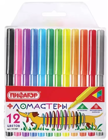 Фломастеры ПИФАГОР "Веселая такса", 12 цветов