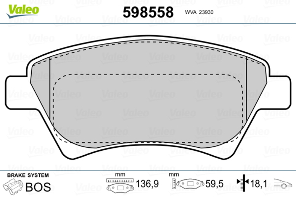 VALEO - 598558-VAL - Brake Pad Set, disc brake