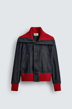 ZARA HARRY LAMBERT X DISNEY ДЖИНСОВАЯ КУРТКА В РУБЧИК, МОРСКОЙ СИНИЙ