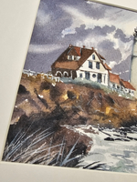 Картина авторская акварельная в паспарту 21*30 см на стену для интерьера "Маяк Портленд-Хед. США"