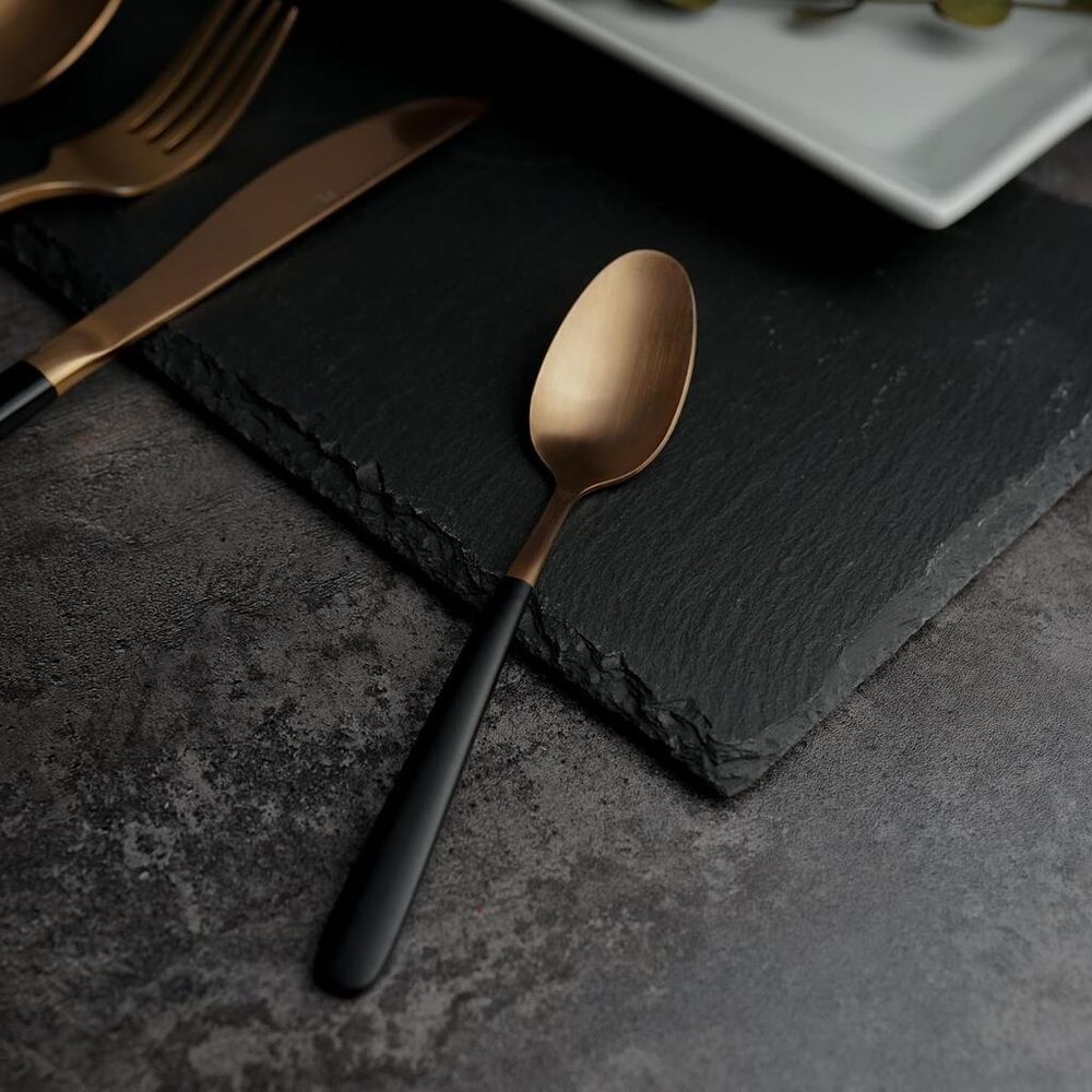 Ложка чайная 16,1 см матовая медный цвет черная ручка PVD   [12]