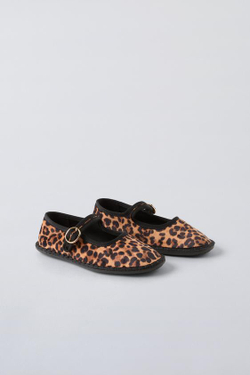 ZARA БАЛЕТКИ С АНИМАЛИСТИЧНЫМ ПРИНТОМ, КОРИЧНЕВЫЙ