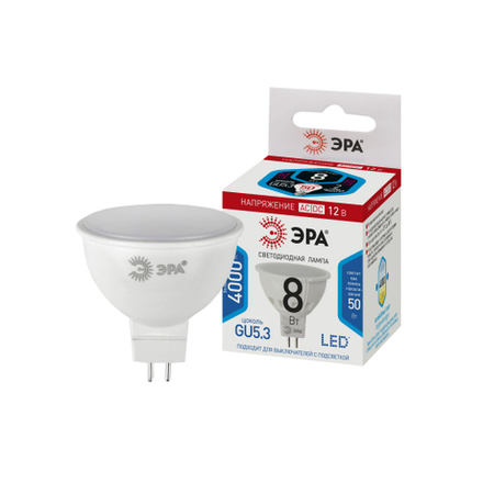 Лампа светодиодная ЭРА STD LED MR16-8W-12V-840-GU5.3 8Вт софит нейтральный белый свет GU5.3