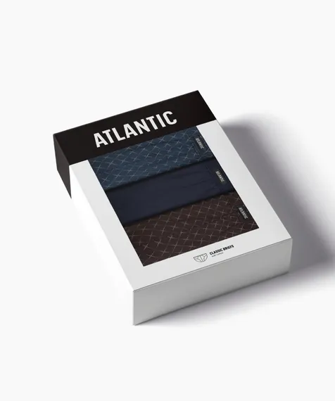 Мужские трусы (3шт) слипы классика Atlantic 3MP-205, хлопок, океан + темно-синий + коричневый