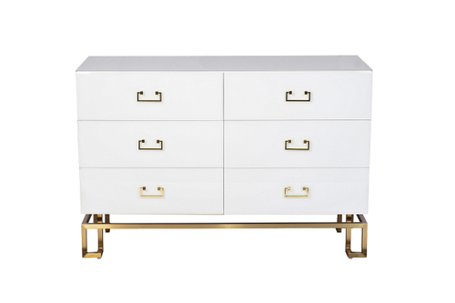 KFG089  Комод 6 ящиков белый/золото 120*42*80см