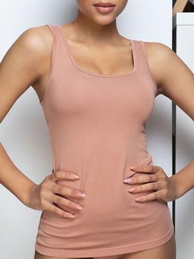 Женская майка с широкими бретелями (Размер: S) (Цвет: бежевый)