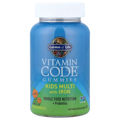 Garden of Life, Vitamin Code®, мультивитамины с железом для детей, со вкусом апельсина, 90 жевательных таблеток
