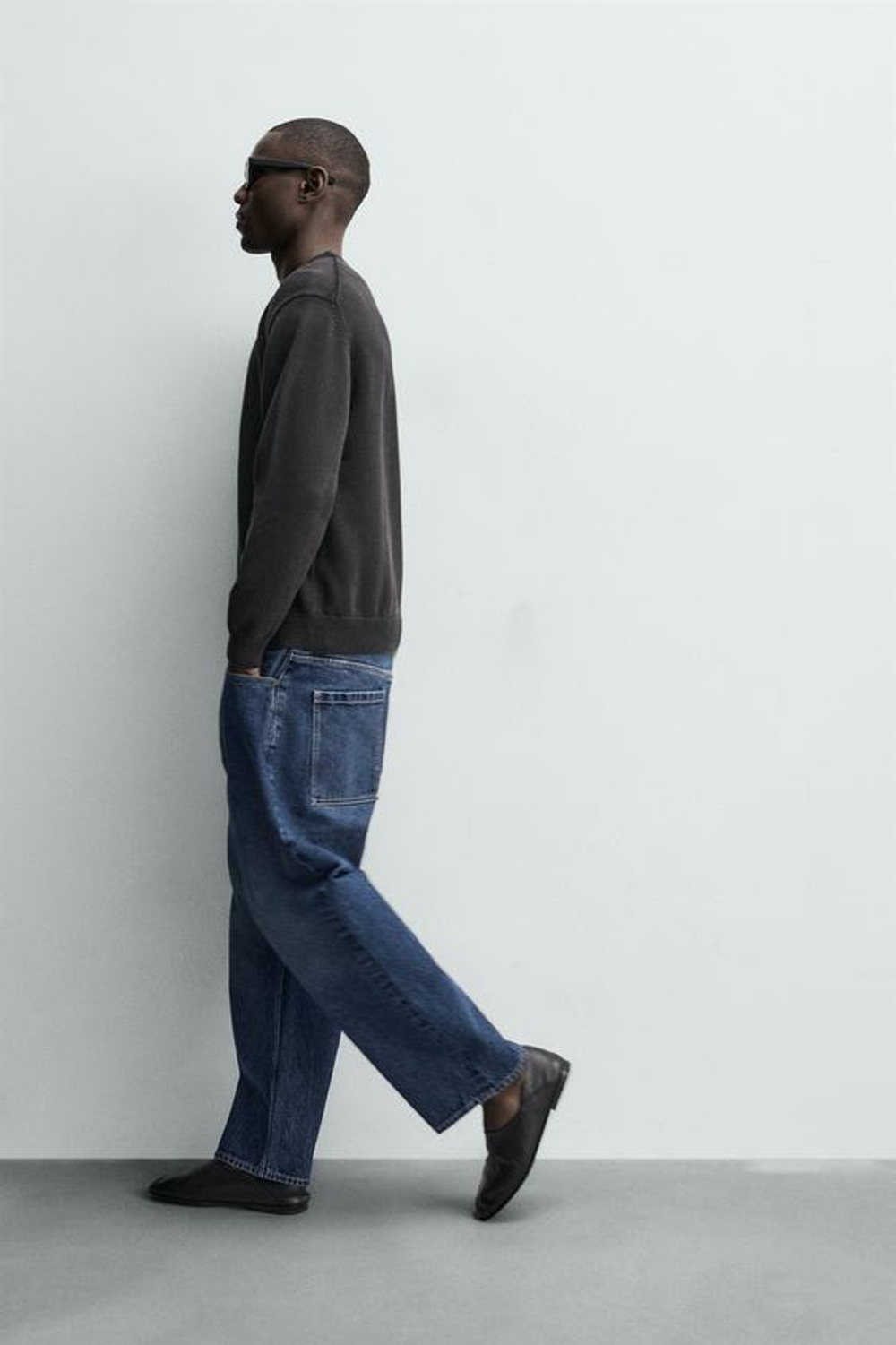 ZARA ДЖИНСЫ TAPERED WIDE FIT, СИНИЙ