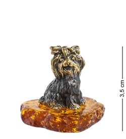 Народные промыслы AM-1307 Фигурка «Йоркширский терьер» (латунь, янтарь)