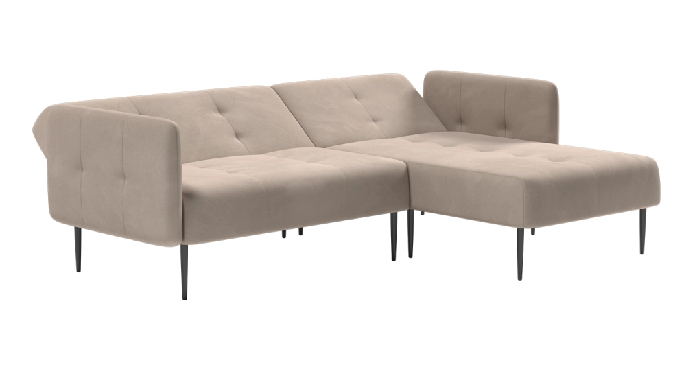 Monaco диван-кровать с шезлонгом, с подлокотниками, бархат пепельно-бежевый 25