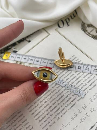 Запонки Скиап. "Глаз" золотистые с зеленой радужкой (пара)