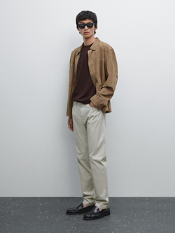 Massimo Dutti Облегающие брюки из легкого фактурного денима, каменный