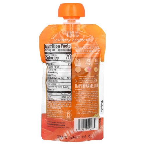 Happy Family Organics, Happy Baby®, органическое детское питание, для детей от 6 месяцев, батат, манго и морковь, 113 г (4 унции)