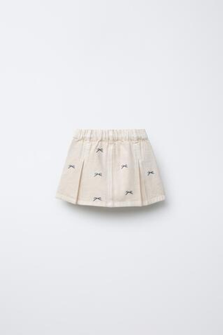 ZARA ЮБКА ИЗ ТВИЛА С БАНТАМИ, ЭКРЮ