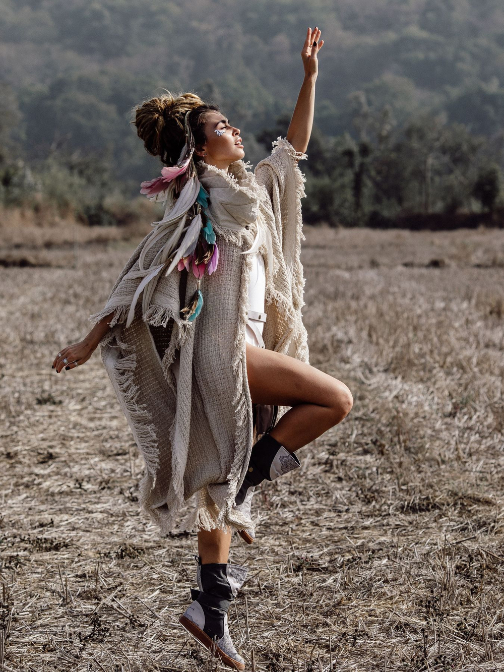 Burning Man пальто-пончо (серо-бежевое)