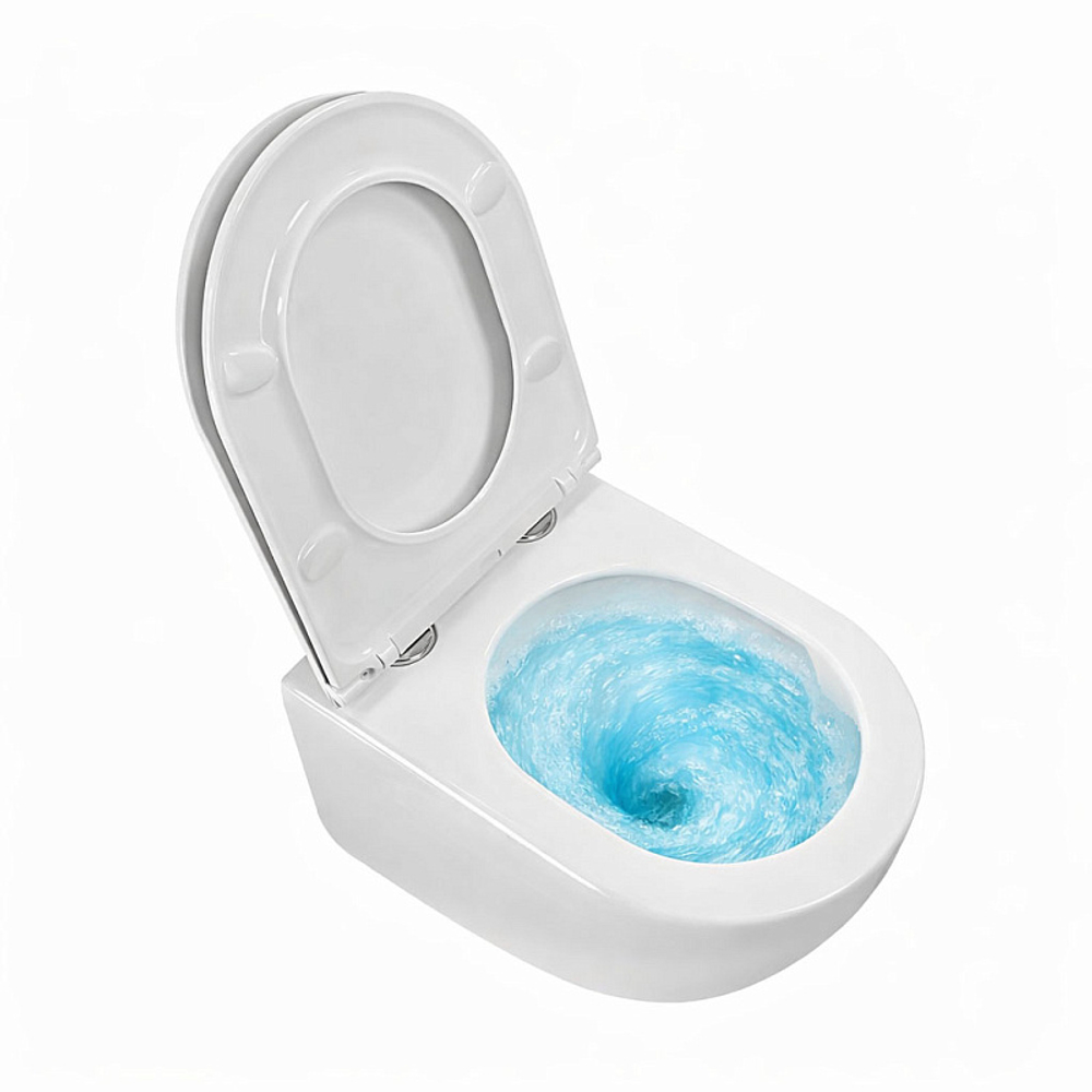 Унитаз подвесной Azario Ines White 355х485х320 безободковый, система смыва "скрытое Торнадо", с быстросъемным сиденьем "Микролифт" (AZ-W03-SW)