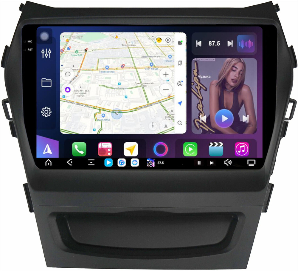 Магнитола для Hyundai Santa Fe 3 2012-2018 (климат на ШГУ) - FarCar GX209M монитор 9.5" 2K QLED на Android 14, TS20, 6+128Гб, CarPlay, 4G SIM-слот