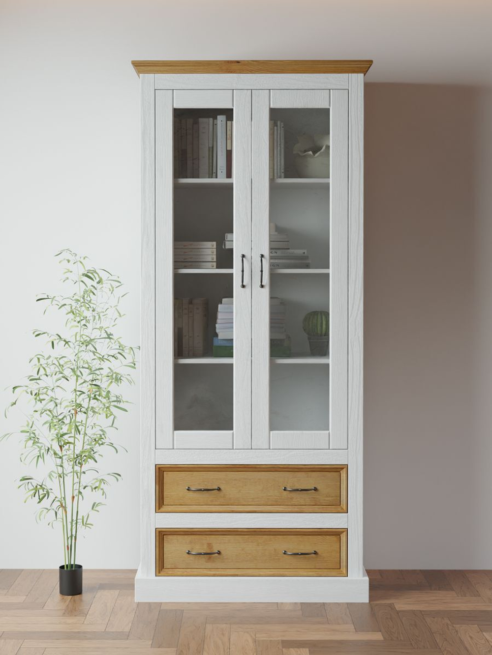 Шкаф-витрина деревянная Ландхаус 180 см, буфет для кухни из массива сосны 2 двери 2 ящика