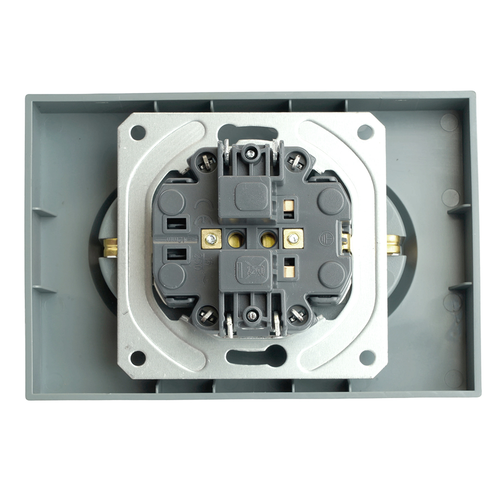 Розетка 2-местная с защитной шторкой, STEKKER, с/з, 250В, 16А, серия Эмили, RST16-5114-10, платиново-серый, soft touch 49960