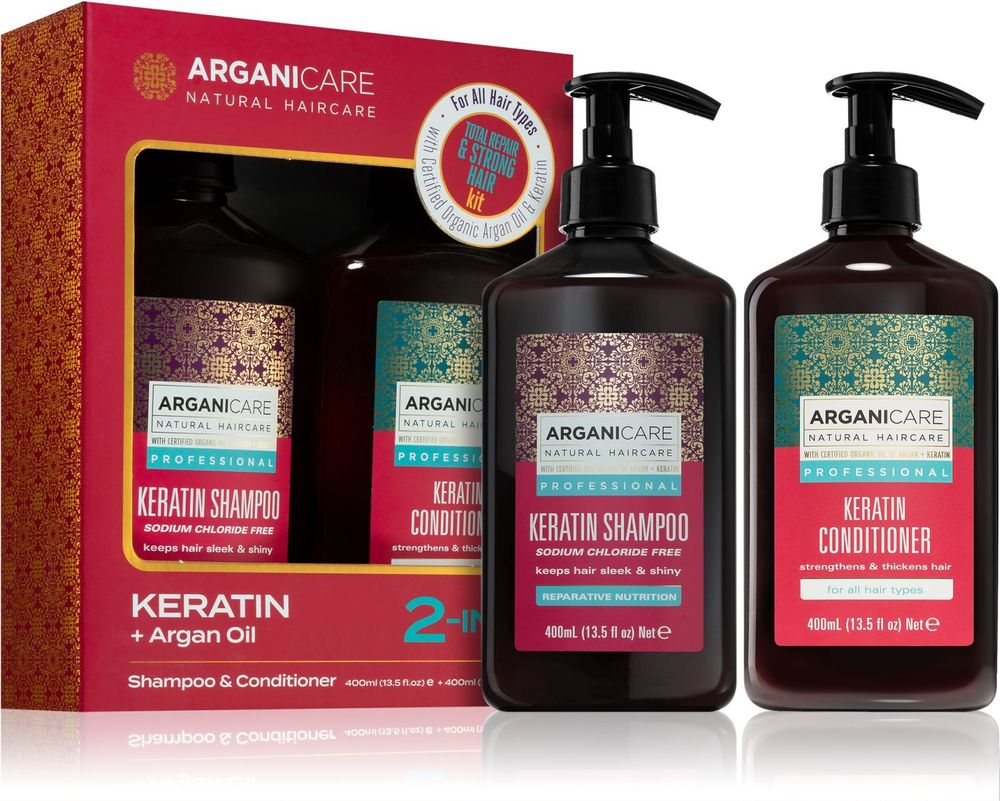 Arganicare strengthening conditioner 400 мл + nourishing shampoo 400 мл Keratin Total Repair &amp; Strong Hair Kit