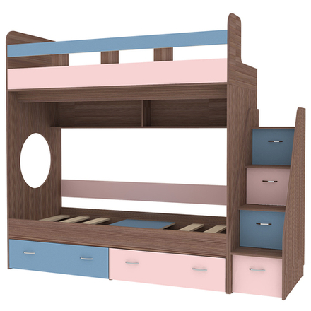 Двухъярусная кровать КарИВи Юниор 1 80x160 Бодего Темный Голубой, Розовый