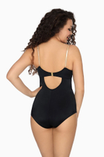 Совместный купальник со вставками из ткани с золотым отливом (Размер: 70F) (Цвет: черный)